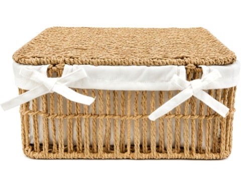 Refined Rectangular Paper Cord Storage Bin with Lid and Fabric Liner